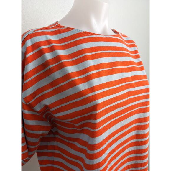 Marimekko Uniqlo Sz Small Crew Neck Tee T Shirt Orange Blue Stripe Half Sleeves - Picture 10 of 16